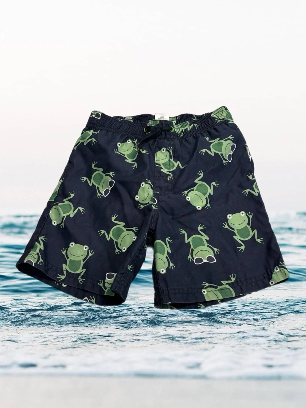 Gymboree Boys Green Frog Print Swim Trunks Board Shorts Navy Size 5T